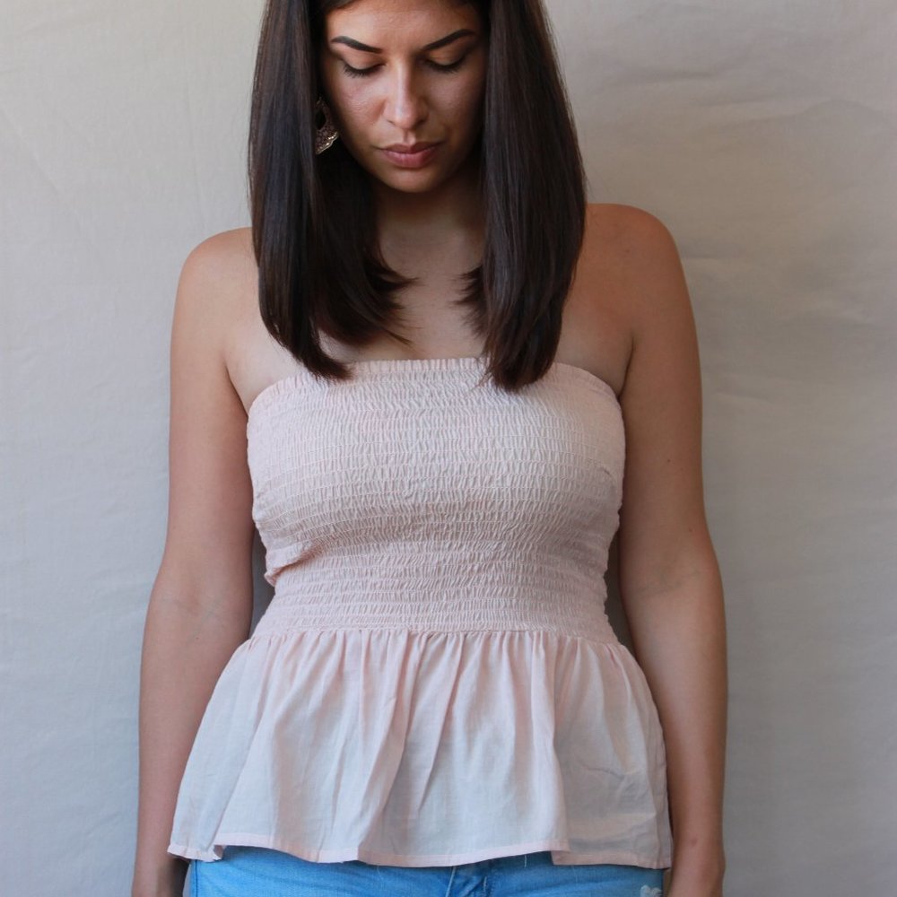 Strapless Peplum Stretch Babydoll Top